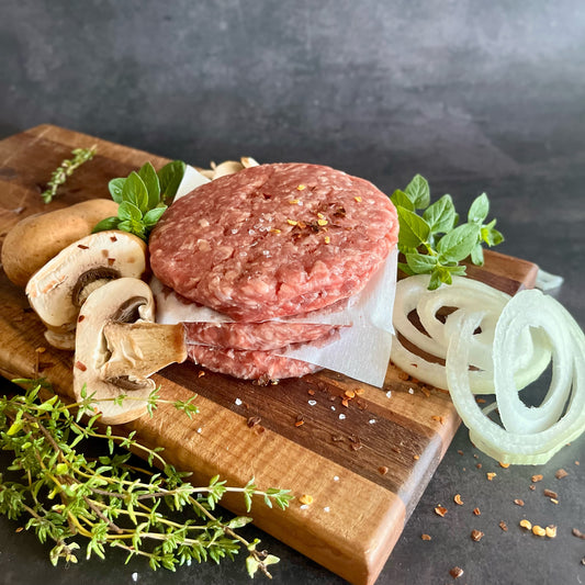 Beef Hamburger Patties with Uncured Bacon and Cheddar